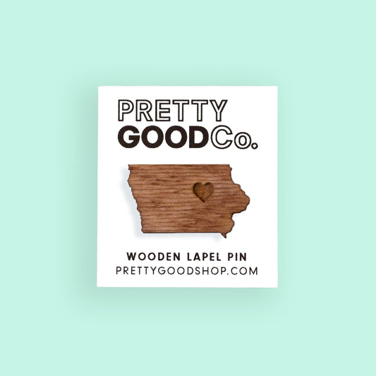 Wooden Lapel Pin Iowa Heart